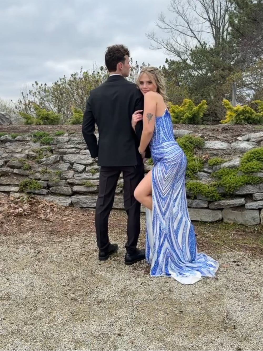 Royal Blue Sequined Prom Gown with Front Slit - Picture 3 of 5